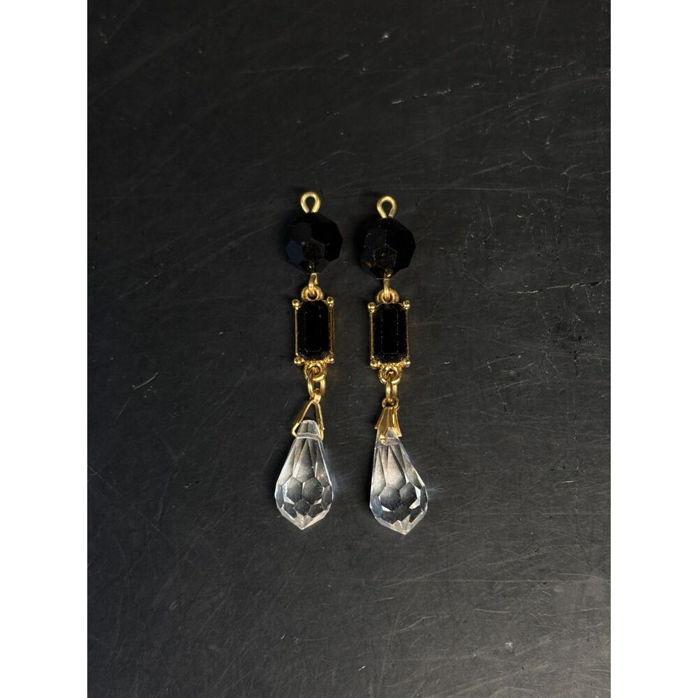 Vintage Monet Gold Plated Crystal Drop Earrings 2.2"